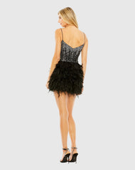 Black Sleeveless Sequin Dress w/ Feather Skirt
