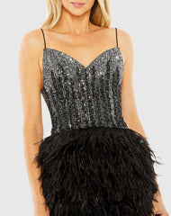 Black Sleeveless Sequin Dress w/ Feather Skirt