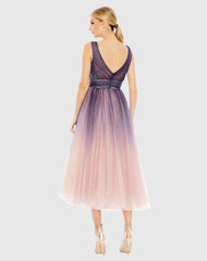 Purple Ombre Sleeveless V Neck Midi Dress