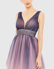 Purple Ombre Sleeveless V Neck Midi Dress