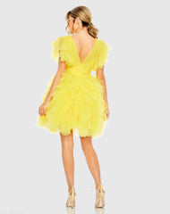 Yellow Flutter Ruffle Sleeve Tiered Dress