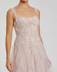 Pink Bustier Tulle Ballgown With Ruffle Skirt