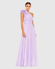 Purple Polka Dot Ruffled One Shoulder Gown