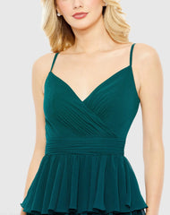 Green V-Neck Sleeveless Gown with Ruffled Skirt