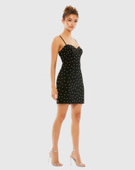 Black Sleeveless Pearl Encrusted Sweetheart Mini Dress
