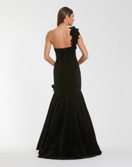 Velvet One Shoulder Trumpet Gown With Flowers