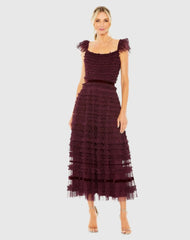 Ruffle Cap Sleeve Tiered Midi Dress