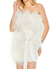 White Feather Strapless Mini Dress