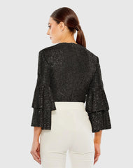 Black Ruffle 3/4 Sleeve Sequin Bodysuit - FINAL SALE