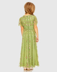 Green Girls Ruffle Flutter Sleeve Floral Mini Dress