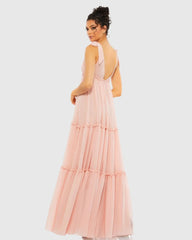Pink Tiered V-Neck Plunging Maxi Dress - FINAL SALE