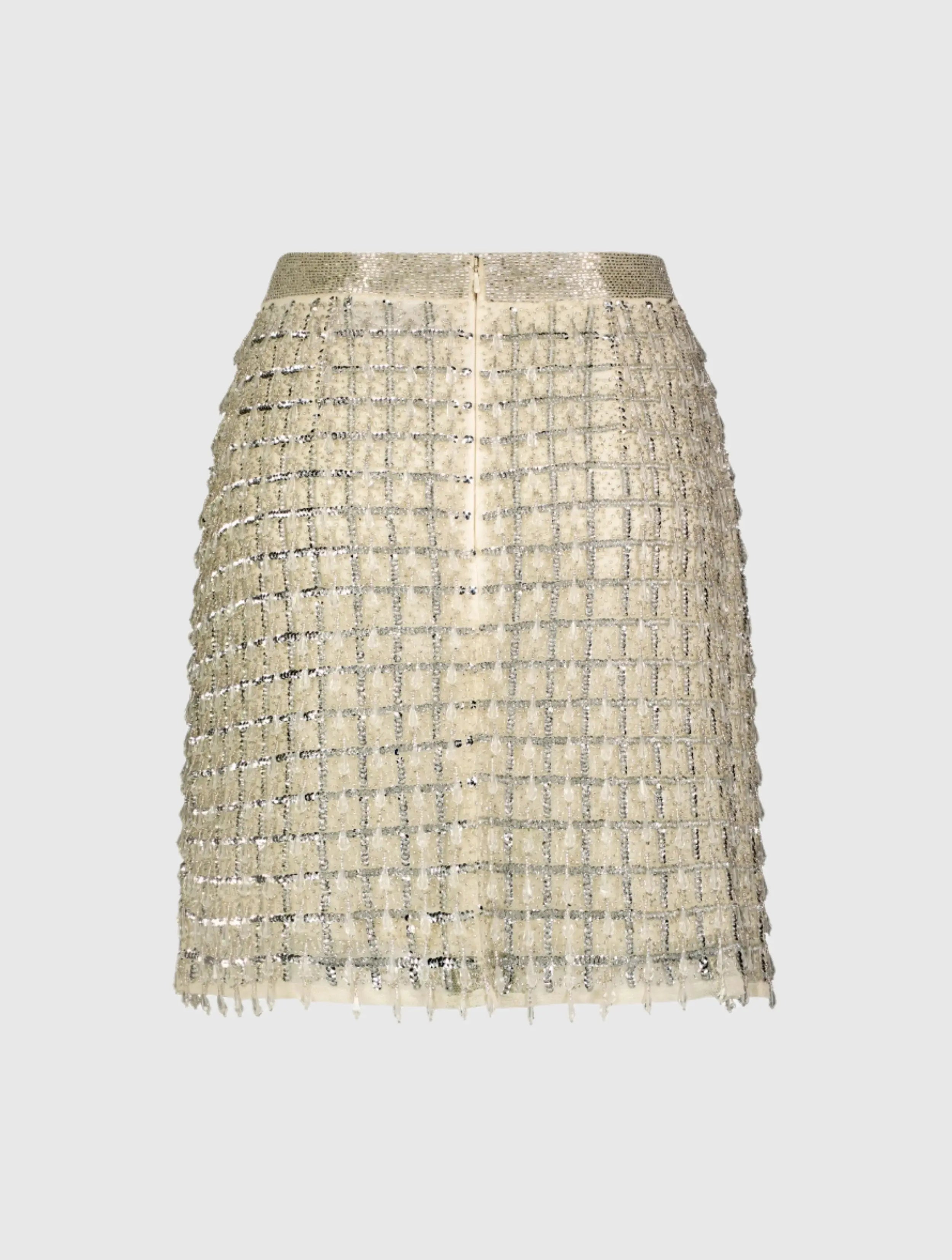 Silver and Beige Hand Beaded Mini Skirt - FINAL SALE