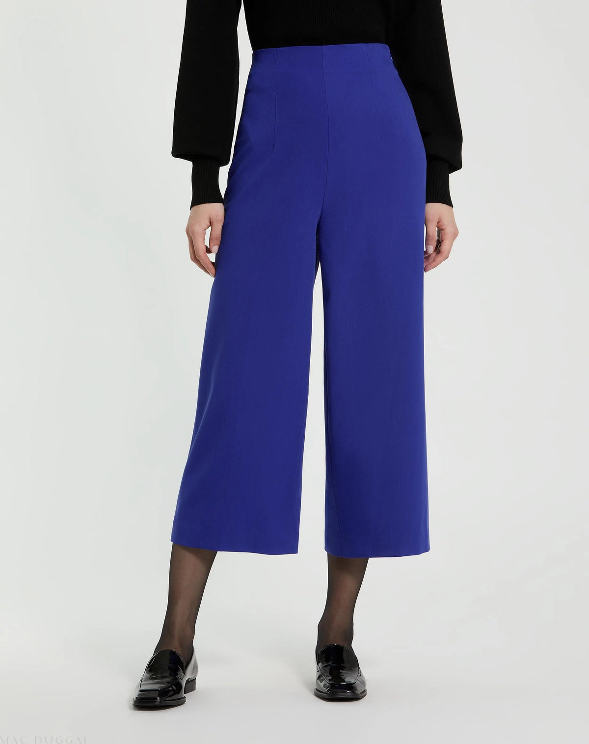 Blue Cropped Crepe Wide Leg Work Pant