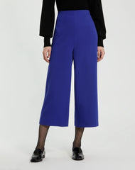 Blue Cropped Crepe Wide Leg Work Pant