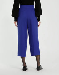 Blue Cropped Crepe Wide Leg Work Pant