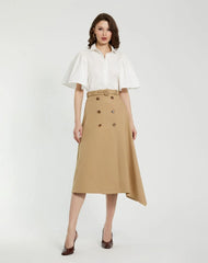 White Cotton Flare Ruffle Sleeve Button Up Top - FINAL SALE