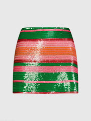 Multicolor Sequin Striped Mini Skirt