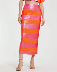Multicolor Classic Sequin Striped Midi Pencil Skirt - FINAL SALE