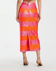 Multicolor Classic Sequin Striped Midi Pencil Skirt - FINAL SALE
