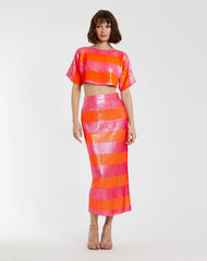 Multicolor Classic Sequin Striped Midi Pencil Skirt - FINAL SALE