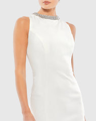 White Bejeweled Bodycon Mini Dress