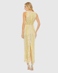 Yellow Embellished Halter Neckline Sheath Dress