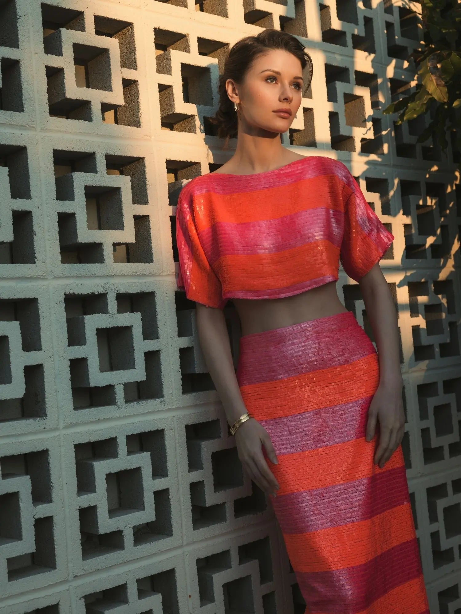 Multicolor Classic Sequin Striped Midi Pencil Skirt - FINAL SALE
